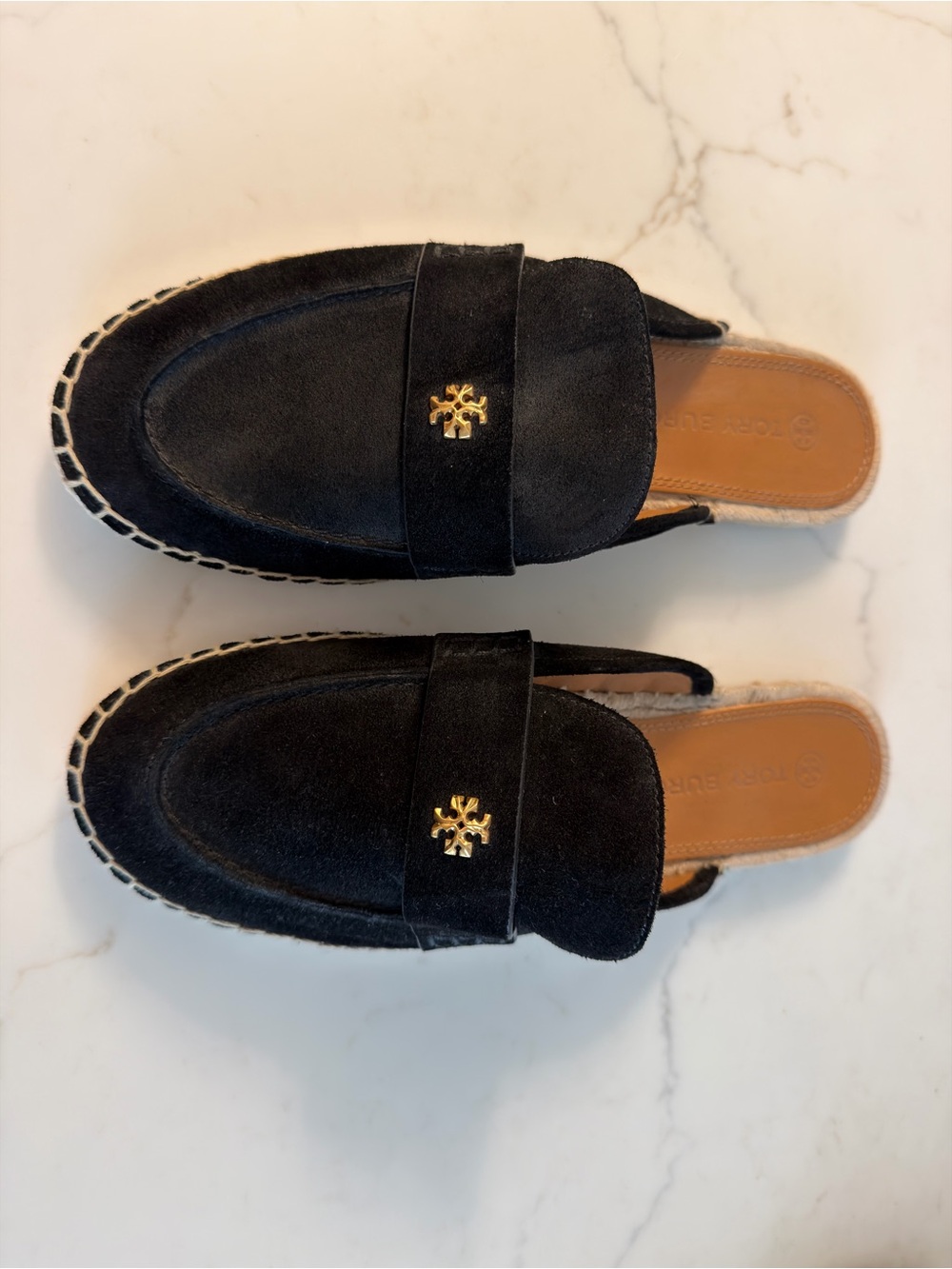Black Tory Burch Suede Slip-On Mule Espadrilles
